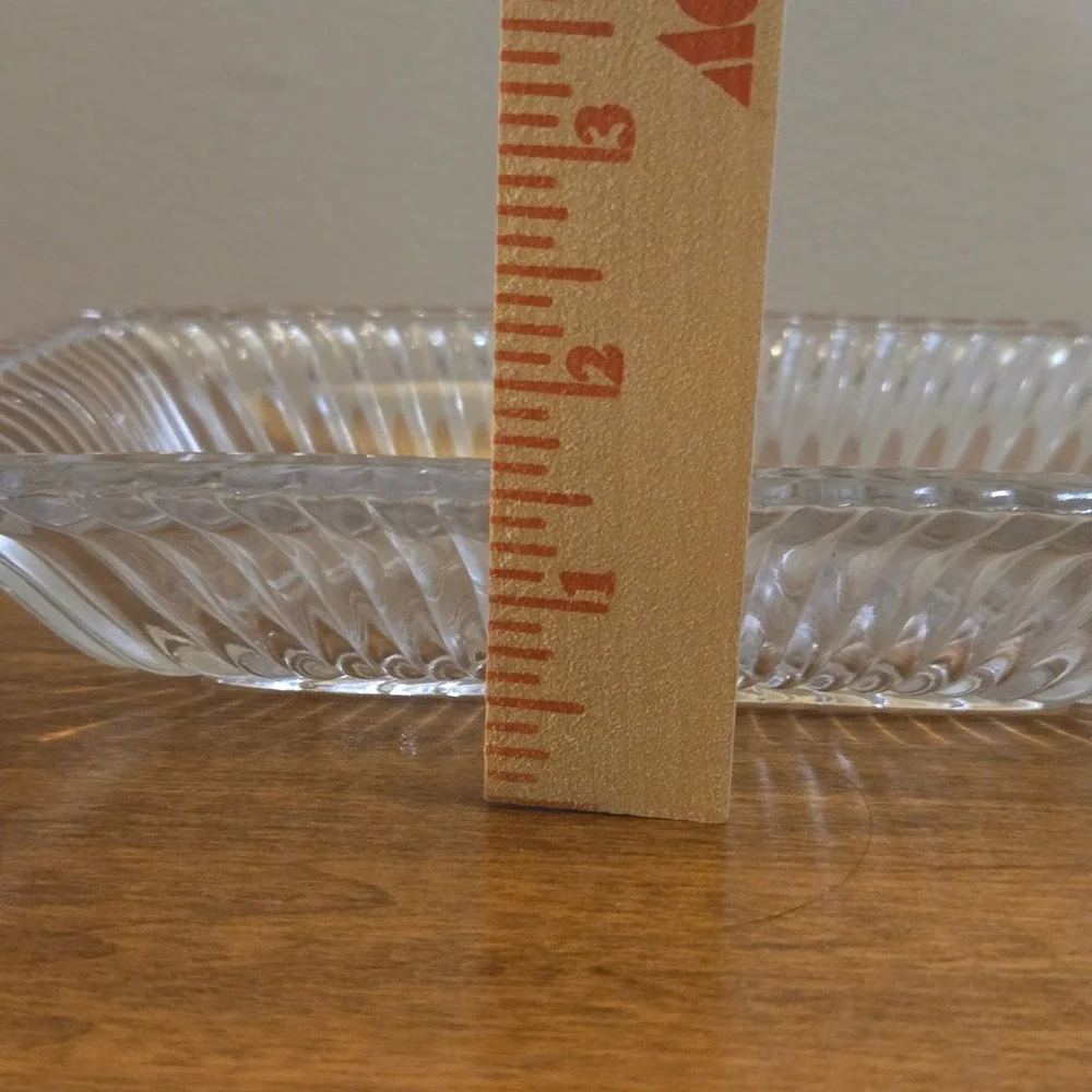 Vintage Clear Pressed Glass Ribbed Rectangular Dish Sunburst Base 8.25in